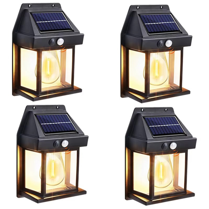 Solar-Powered Waterproof Outdoor Wall Light with Motion Sensor Tungsten Filament Garden Yard Decoration LED Lamp 3 Modes