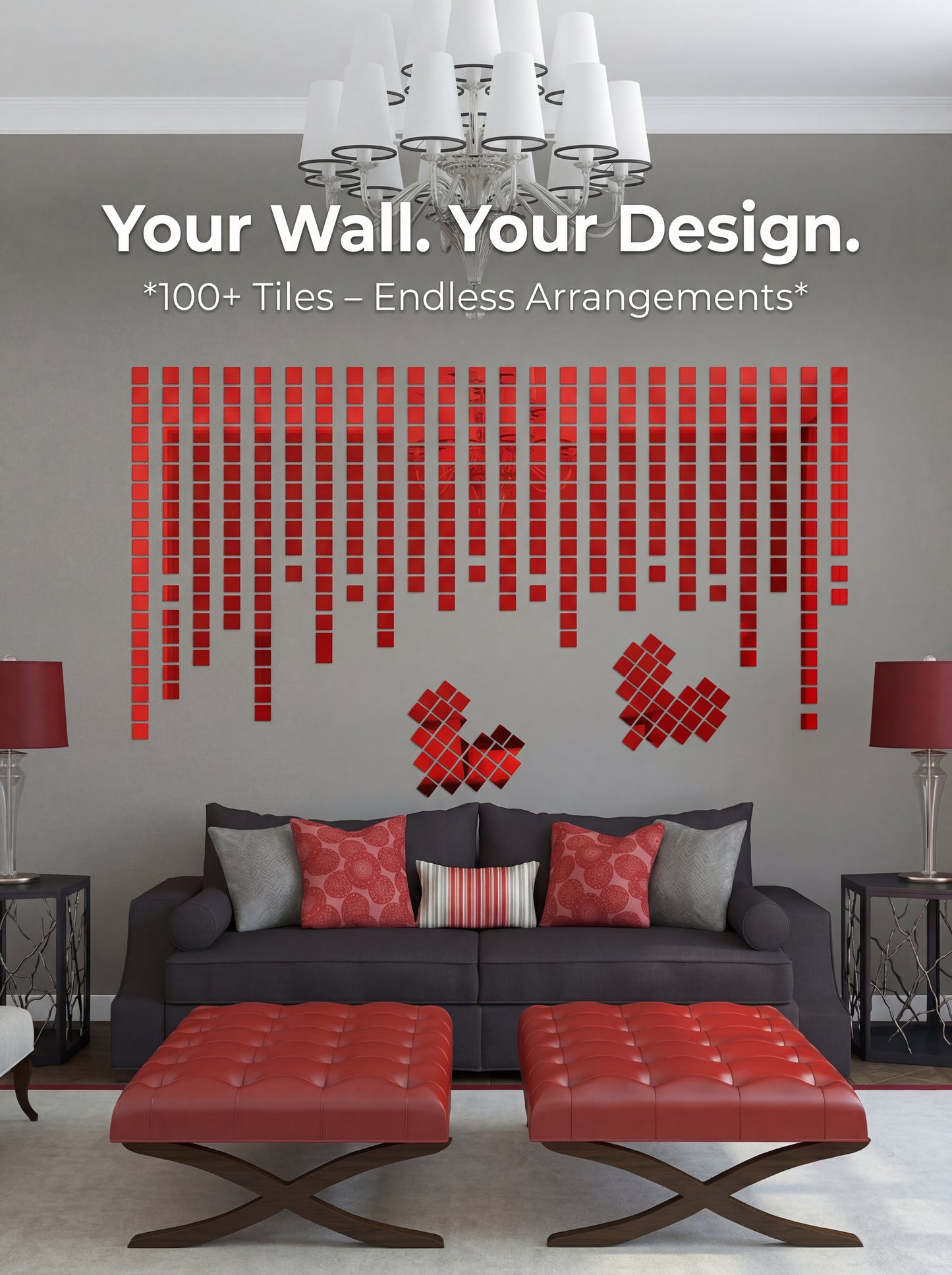 100pcs DIY Mosaic Mirror Wall Stickers Self Adhesive 3D Acrylic Square Wall Decals Tiles Background Home Decor 2x2cm 3x3cm 4x4cm