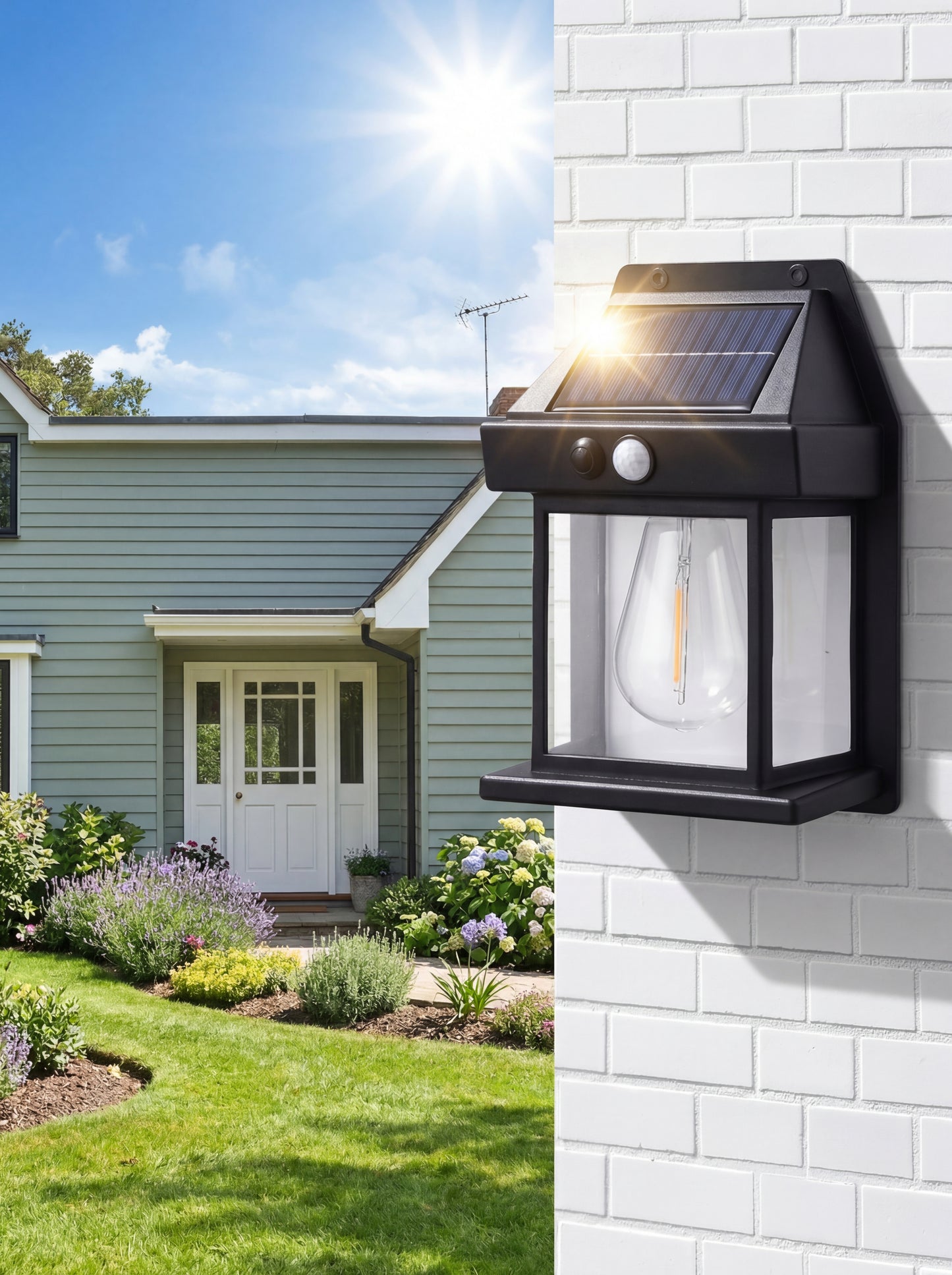 Solar-Powered Waterproof Outdoor Wall Light with Motion Sensor Tungsten Filament Garden Yard Decoration LED Lamp 3 Modes