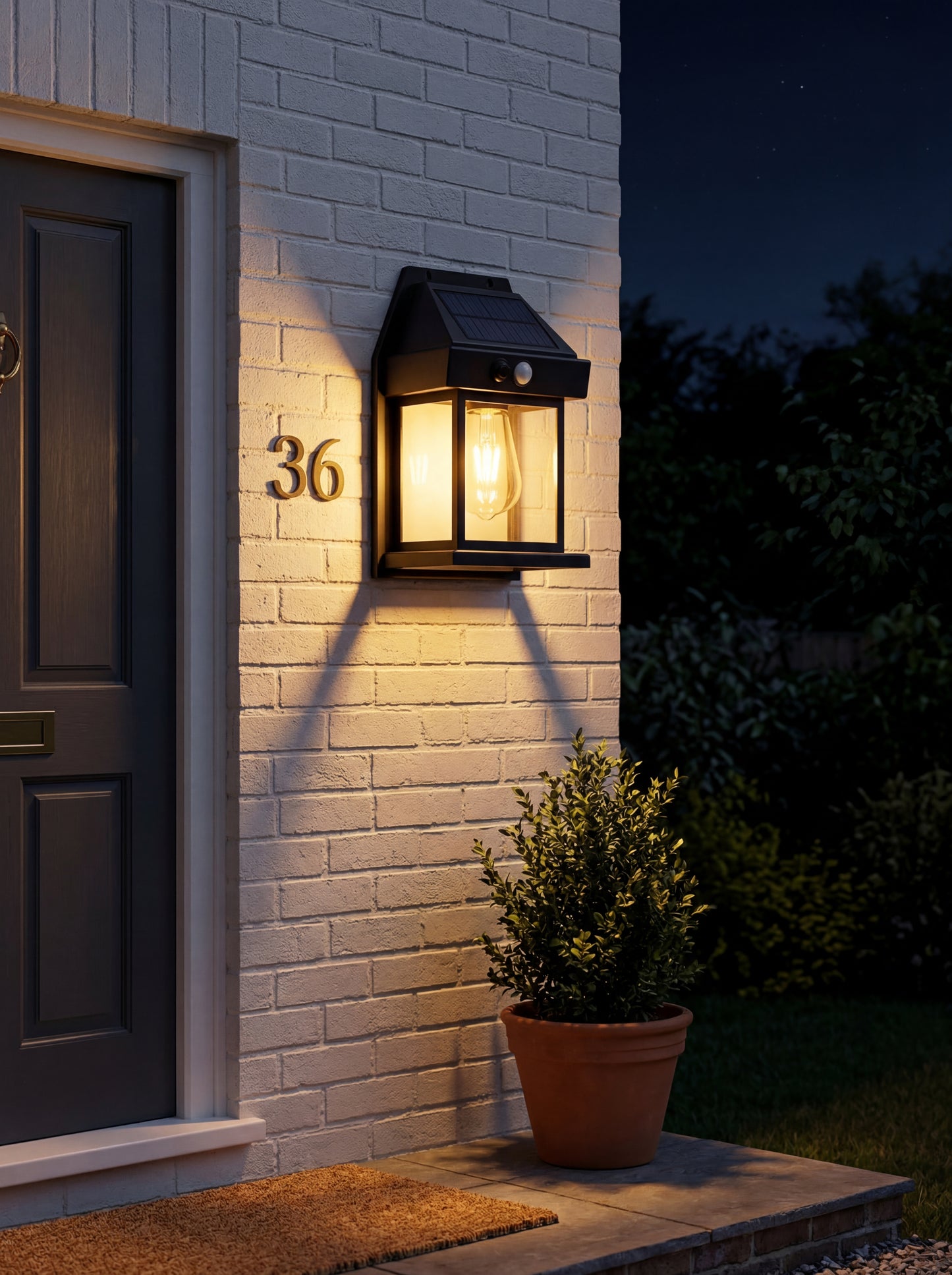 Solar-Powered Waterproof Outdoor Wall Light with Motion Sensor Tungsten Filament Garden Yard Decoration LED Lamp 3 Modes