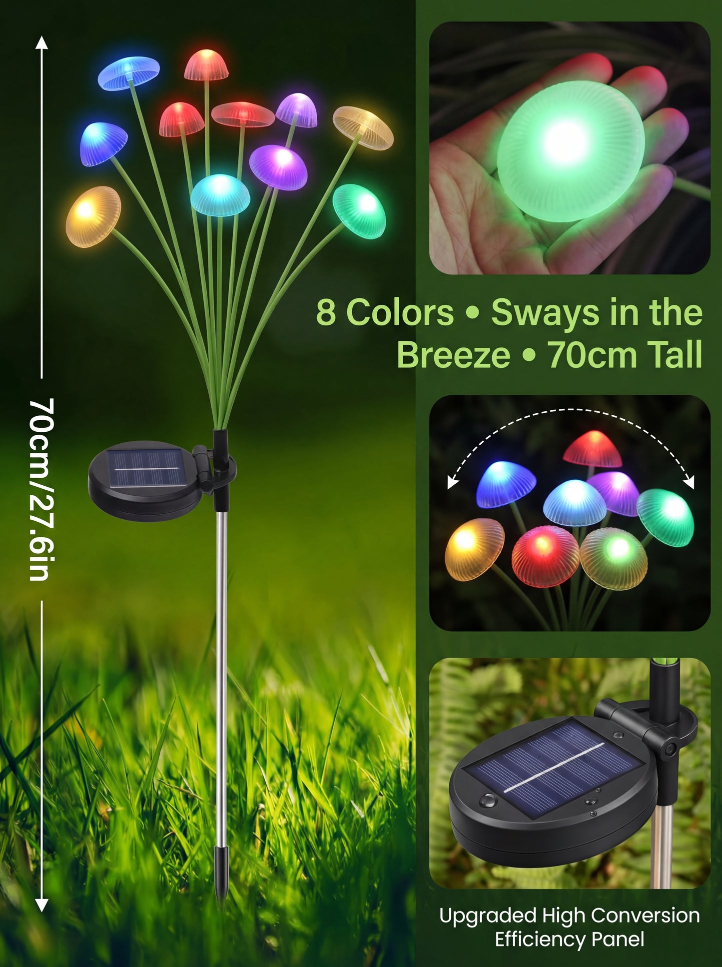 Solar Garden Lights Dual Mode LED Solar Mushroom Lights Waterproof Decor Yard Patio Pathway Jellyfish for Garden Ambiance