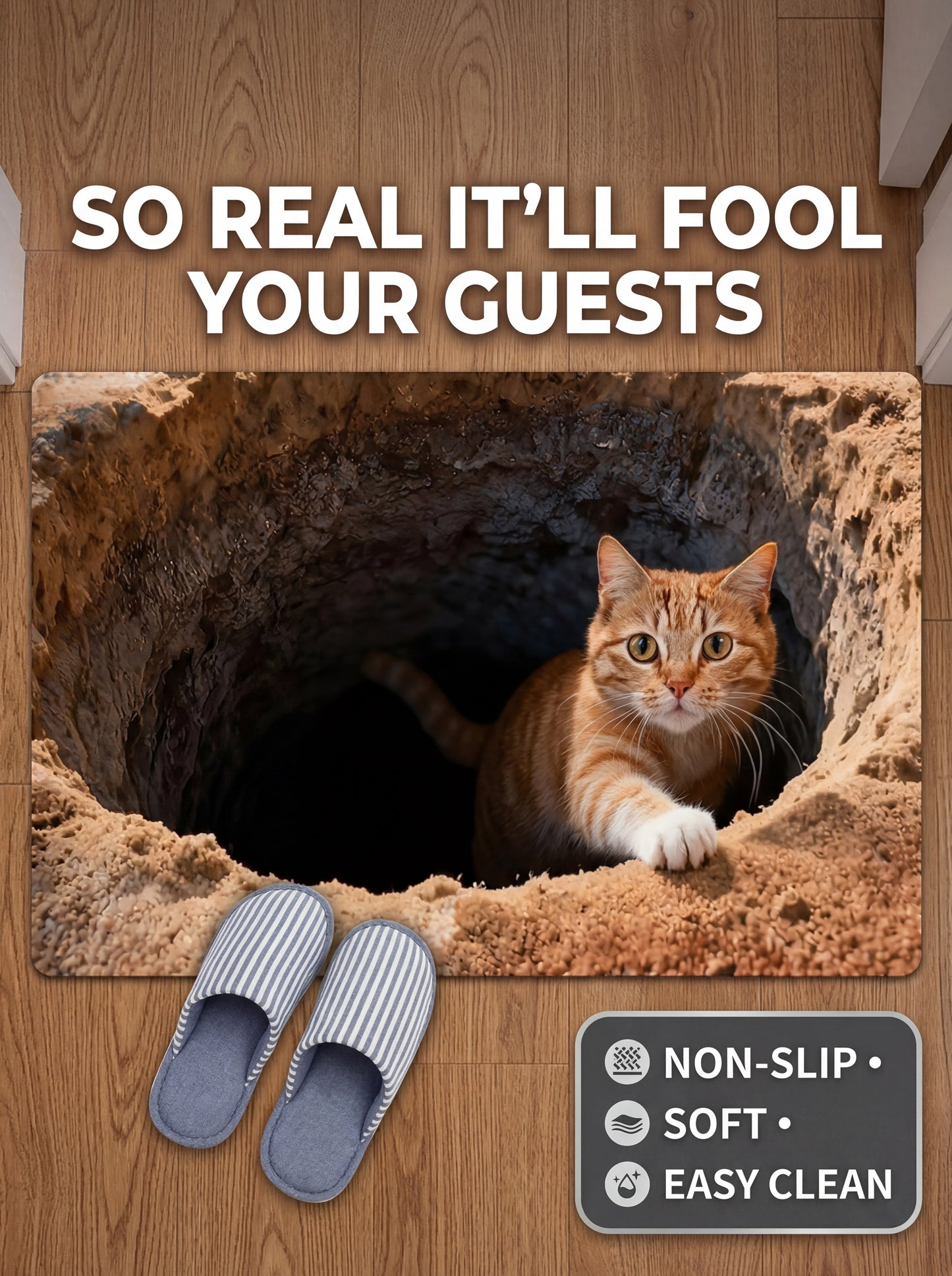 3D Optical Illusion Cat Round Hole Door Mat Daily Home Anti-slip Carpet 2D Flat Living Room Bedroom Bathroom Doorway Decor Rug
