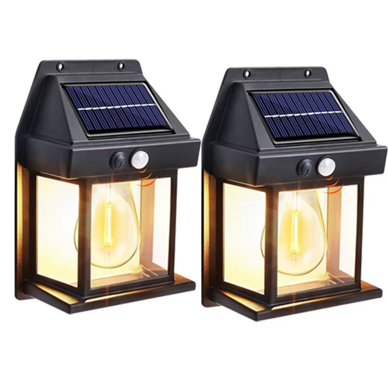 Solar-Powered Waterproof Outdoor Wall Light with Motion Sensor Tungsten Filament Garden Yard Decoration LED Lamp 3 Modes