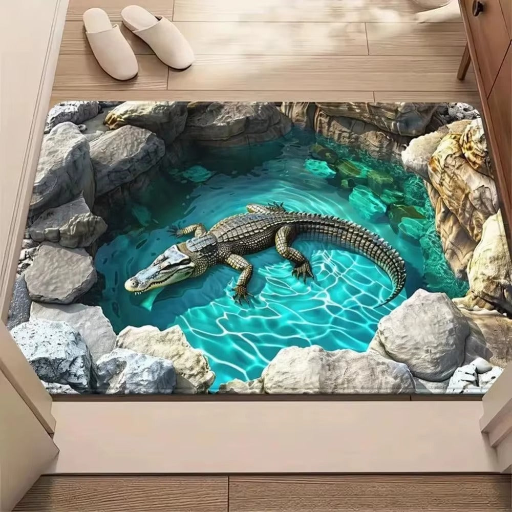 3D Optical Illusion Cat Round Hole Door Mat Daily Home Anti-slip Carpet 2D Flat Living Room Bedroom Bathroom Doorway Decor Rug