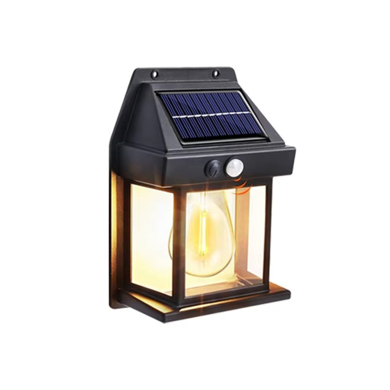 Solar-Powered Waterproof Outdoor Wall Light with Motion Sensor Tungsten Filament Garden Yard Decoration LED Lamp 3 Modes