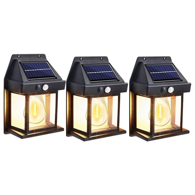 Solar-Powered Waterproof Outdoor Wall Light with Motion Sensor Tungsten Filament Garden Yard Decoration LED Lamp 3 Modes